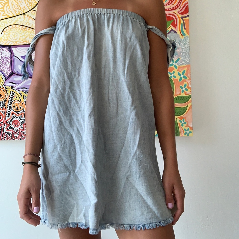 Off the shoulder tie up denim dress